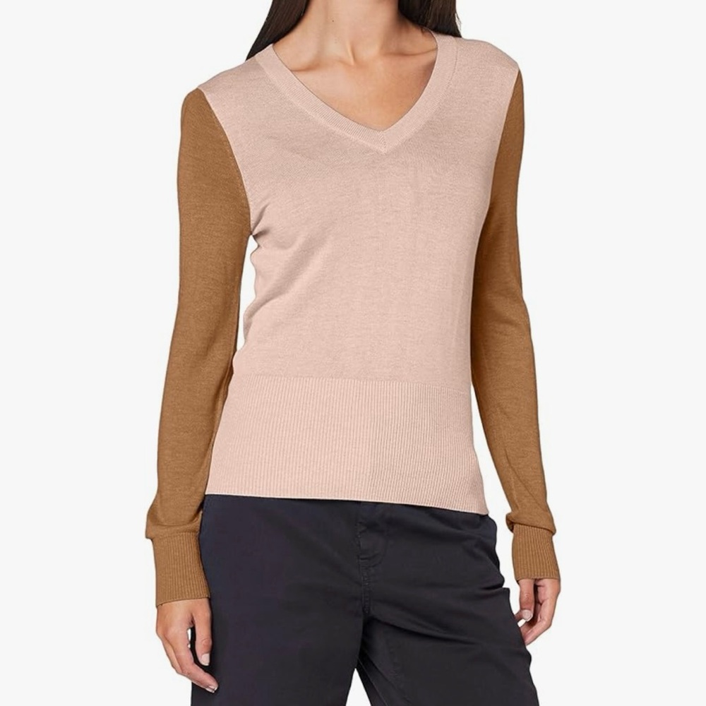 Scotch and Soda Women's XS V-Neck Fitted Waist Sweater Pink & Brown MSRP $145